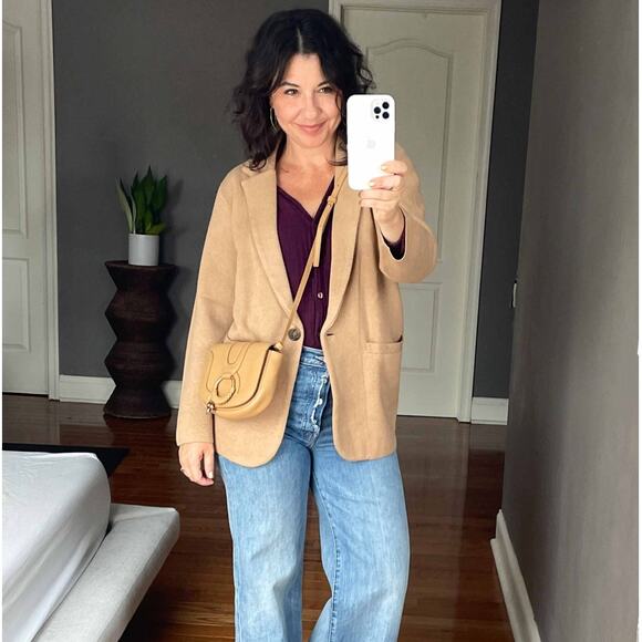 J. CREW Cecile Relaxed Sweater Blazer Heathered Acorn Tan Camel Sz 3X {3U20} - Picture 1 of 7